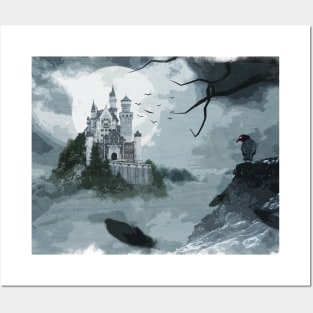 Dark Gloomy Castle With An Evil Raven Posters and Art